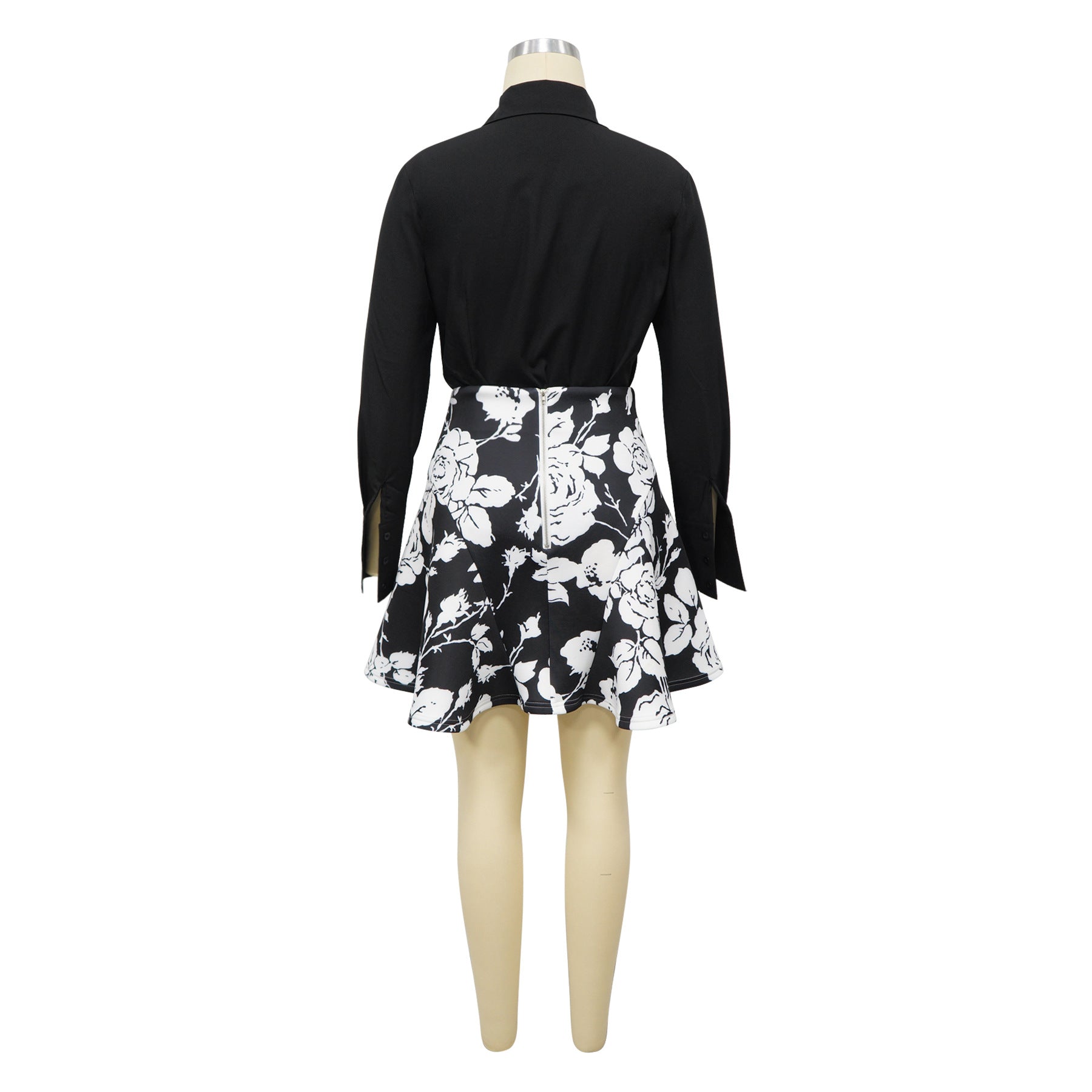 Women Long Sleeve Turndown Collar Print and Skirt Two-Piece Set 7