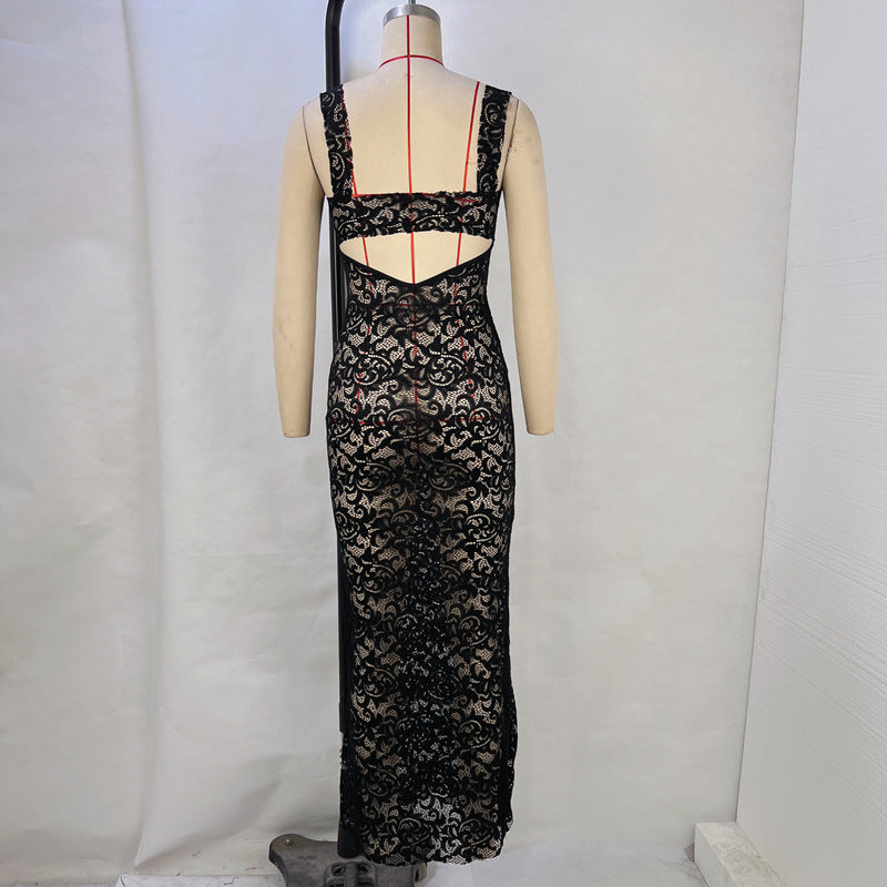 Women lace See-Through Hollow Bodycon Maxi Dress 12