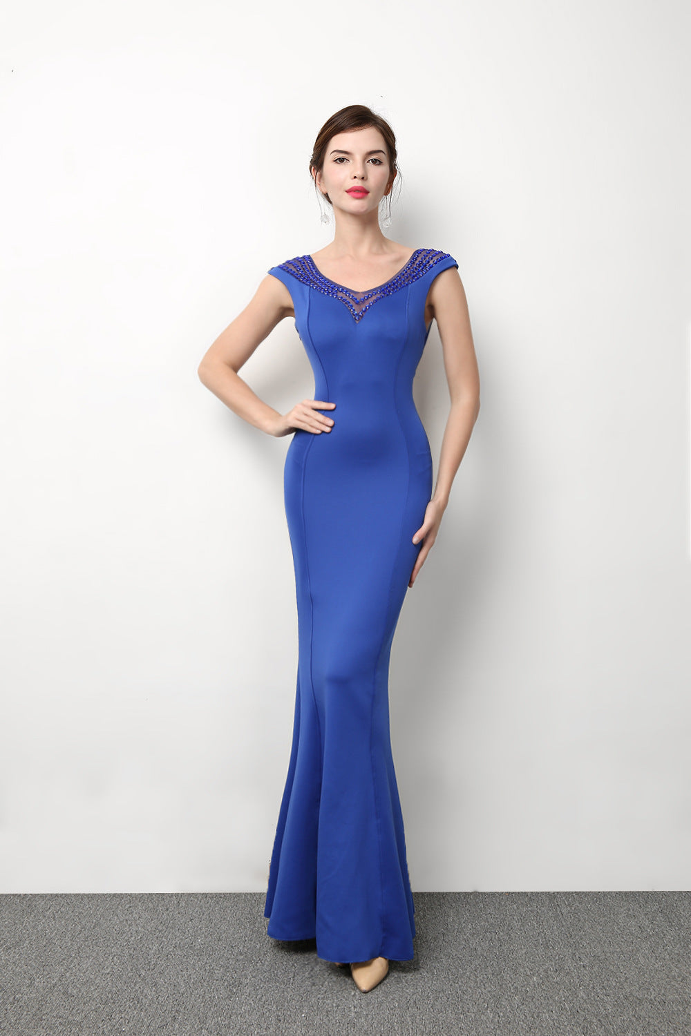 Ladies Formal Party Elegant V Neck Evening Dress 5