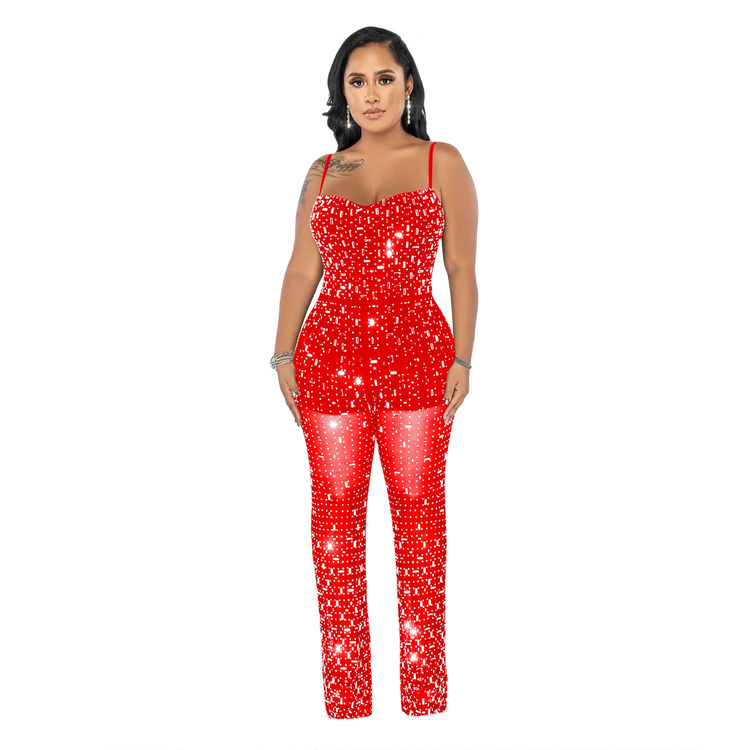 Ladies' Fashion Beaded Mesh Sleeveless Jumpsuit 9