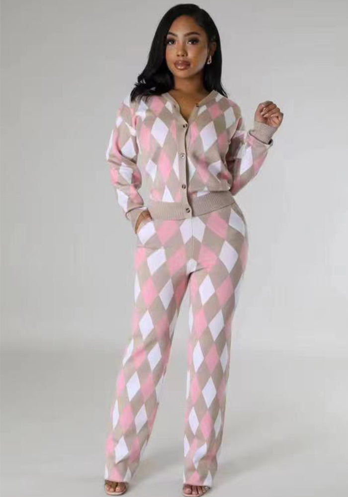 Autumn And Winter Women's Knitting Cardigan Sweater Pants Two-Piece Suit 6