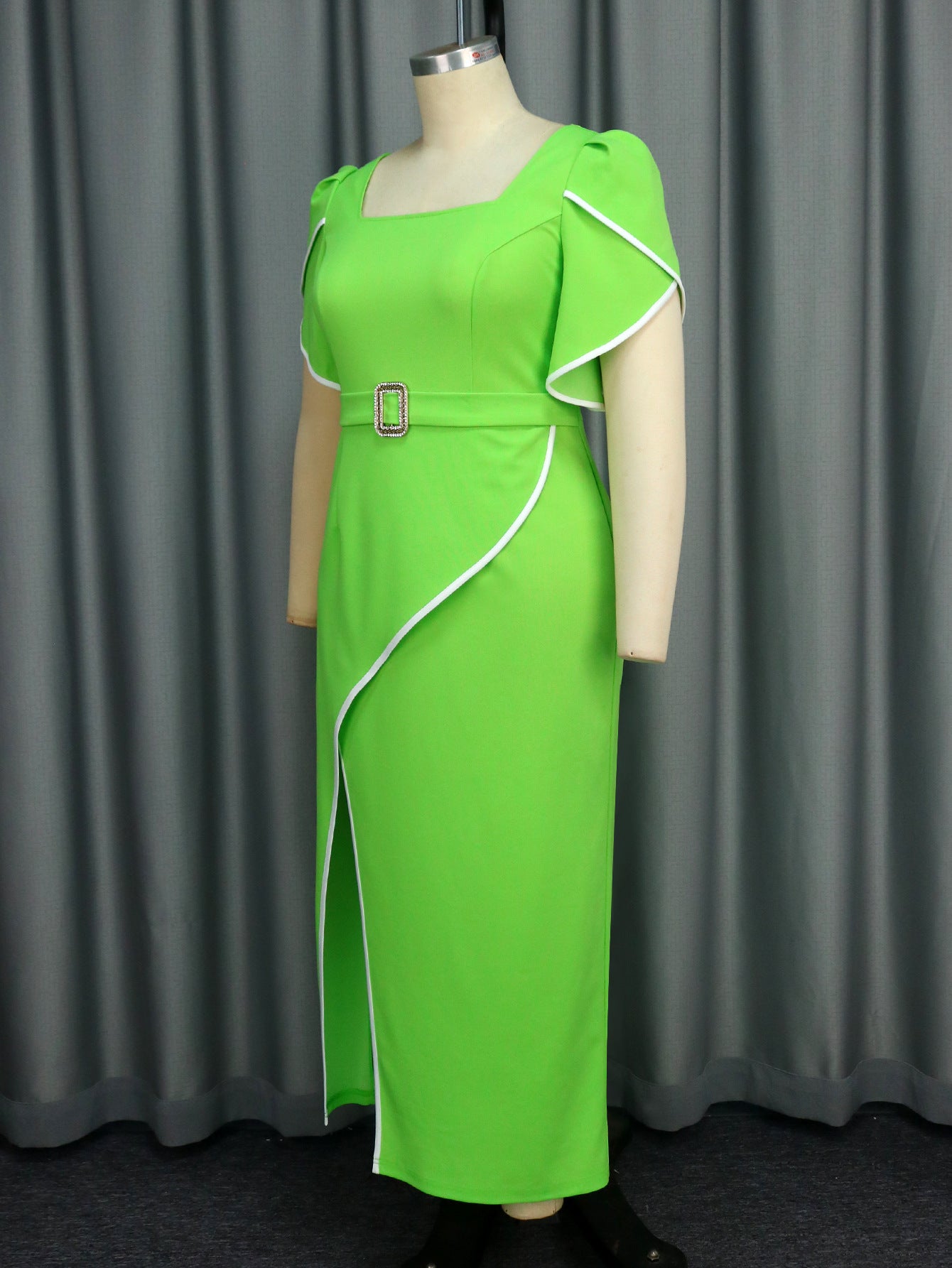 Women Elegant Square Neck Ruffle Sleeve Dress 4