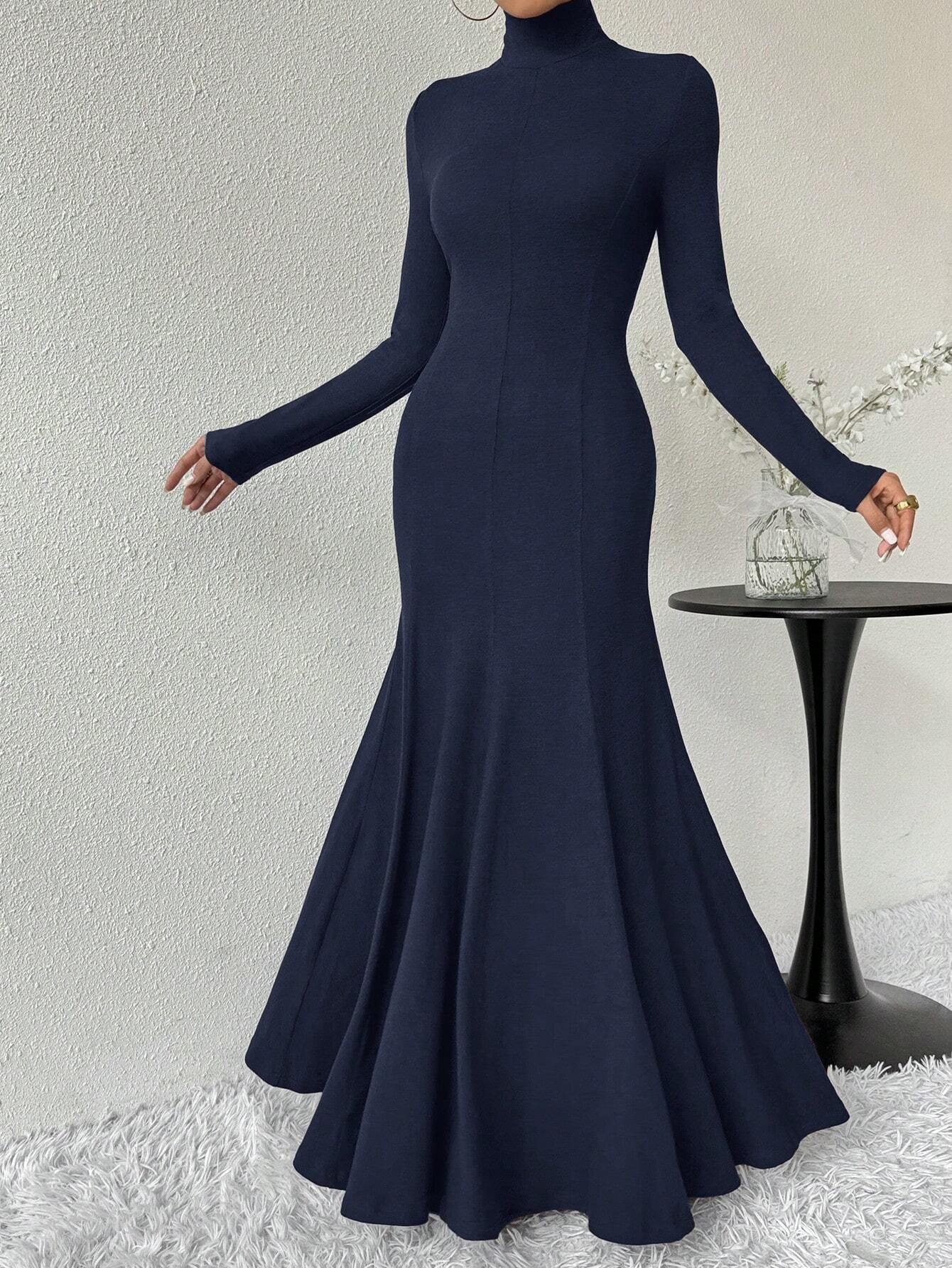 Women's Autumn And Winter High Collar Chic Slim Long Dress