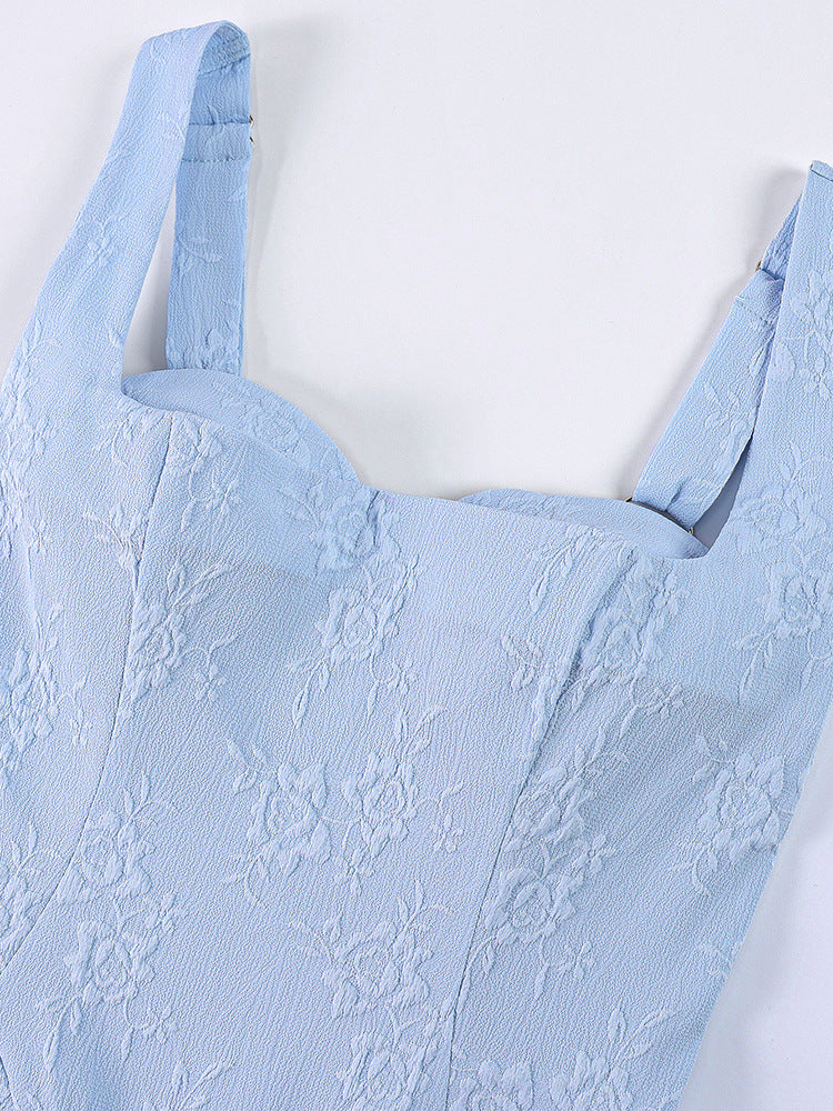 Women's Jacquard Strap Sexy Low Back Ruffle Short Dress 34