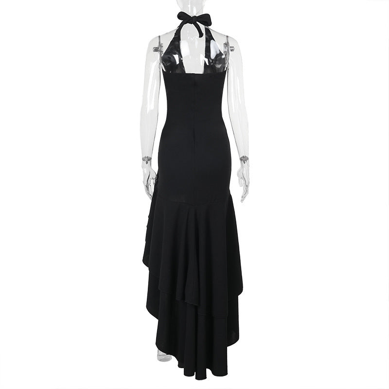 Women autumn sexy Halter Neck V Neck ruffle dress 14