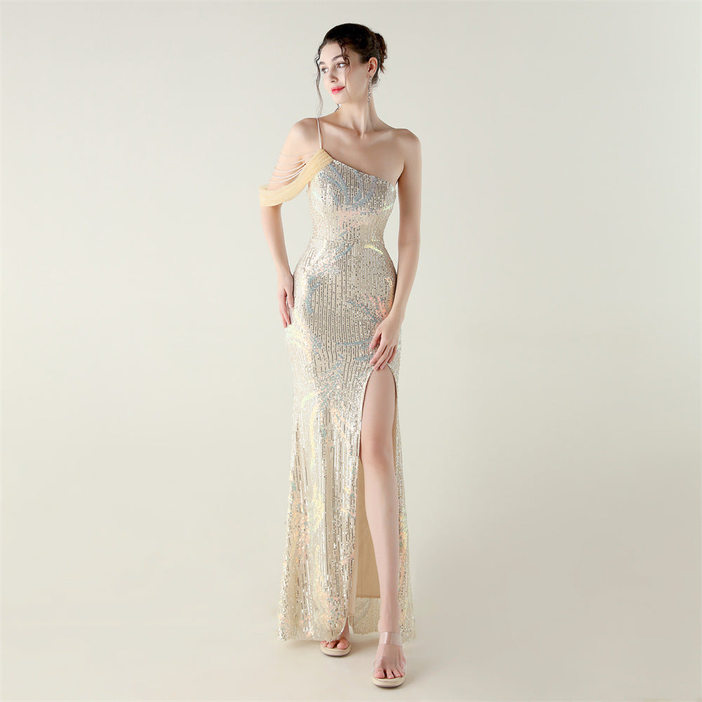 Sequin Mesh Off-Shoulder High Slit Fishtail Party Dress 5