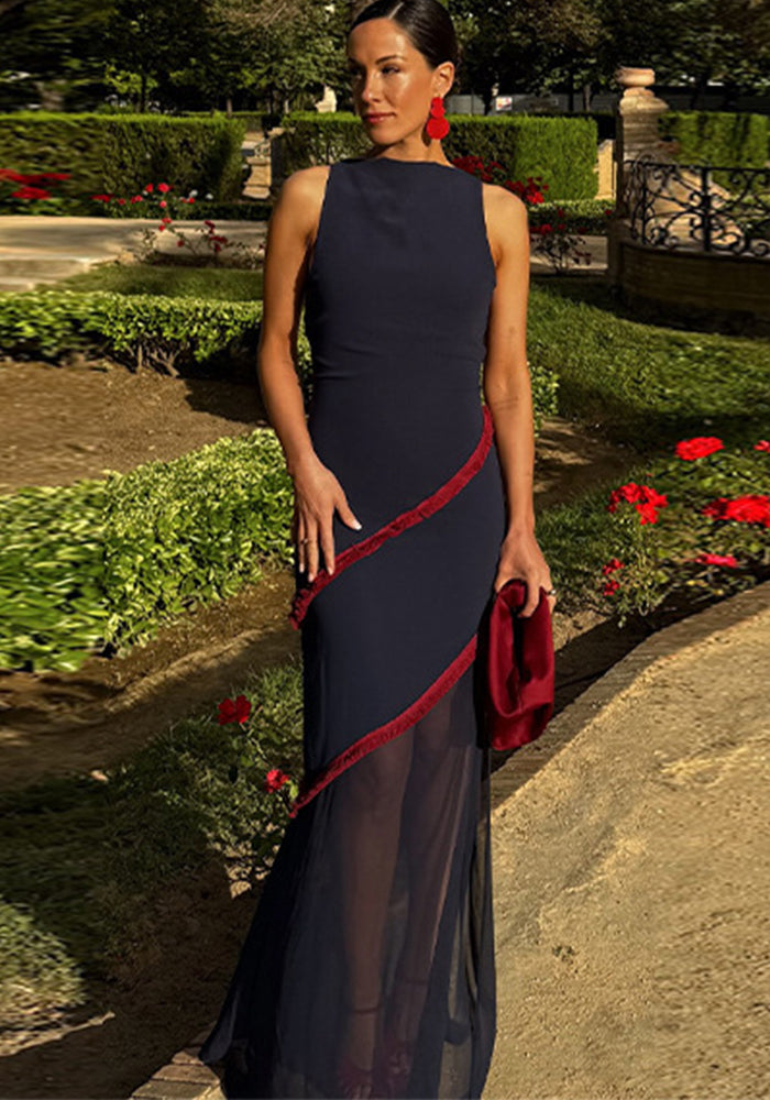 Women Summer Sleeveless Mesh Slit Dress