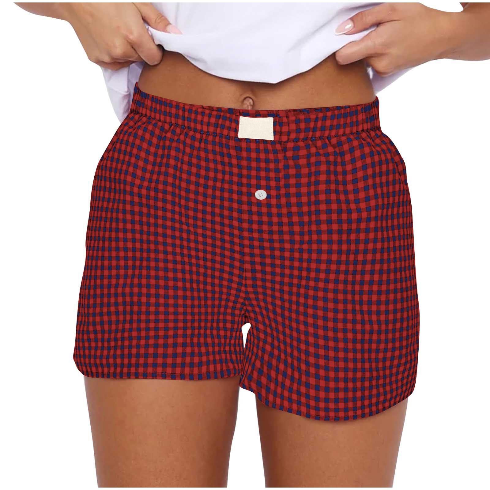 Women's Summer Retro Plaid High Waist Wide Leg Casual Shorts 12
