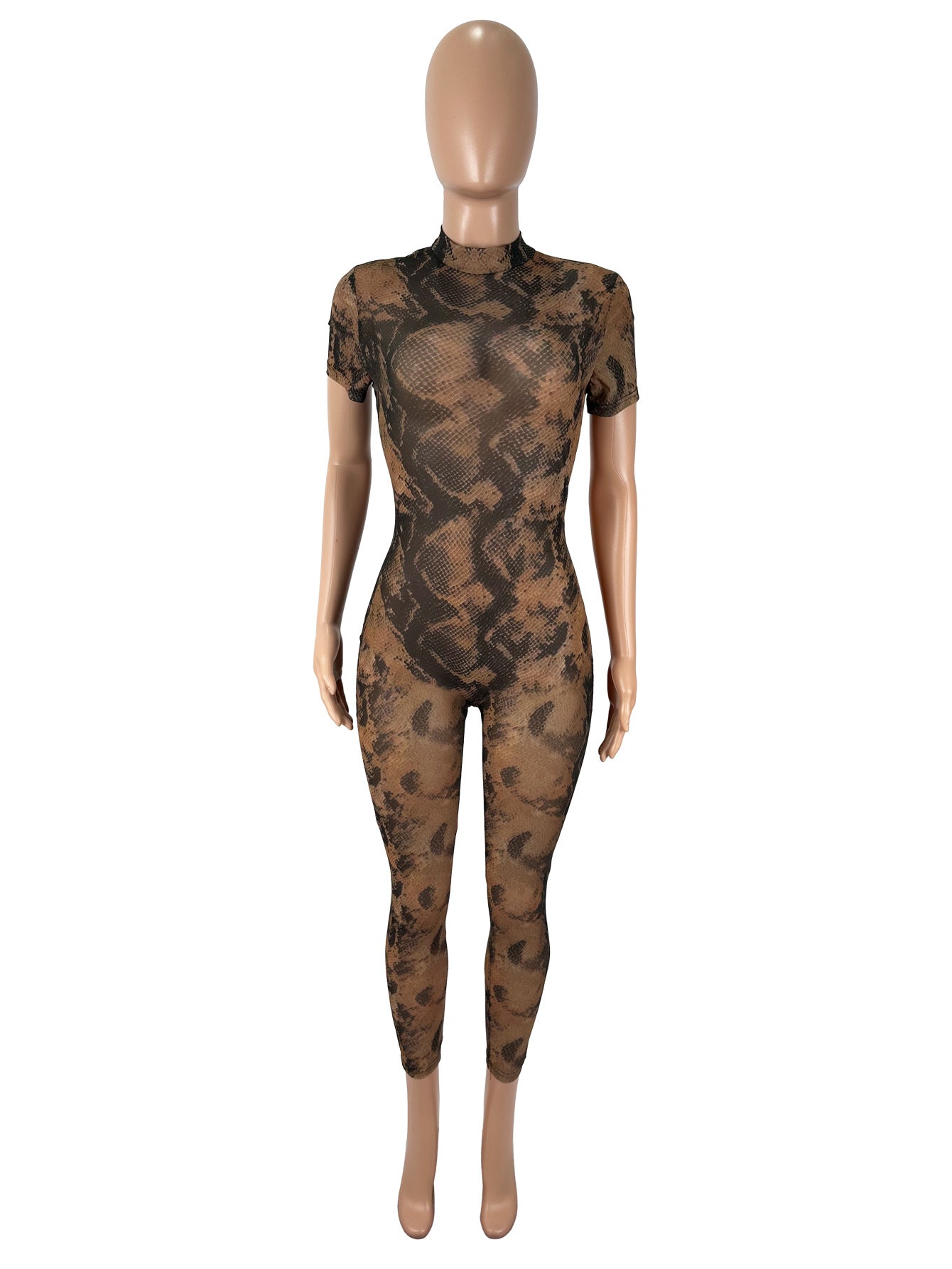 Women Sexy Backless Print See-Through Mesh Jumpsuit 23