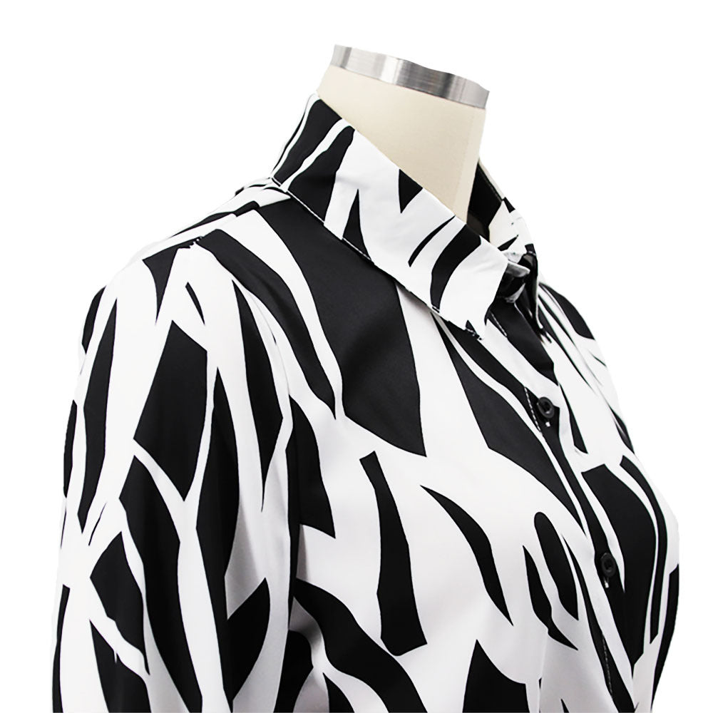 Women Irregular Printed Shirt and PantCasual Two-piece Set including Belt 17