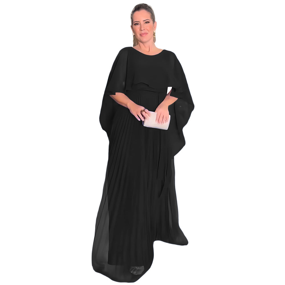Chic Solid Color Shawl Evening Dress High Waist Womens Chiffon Pleated Dress 8