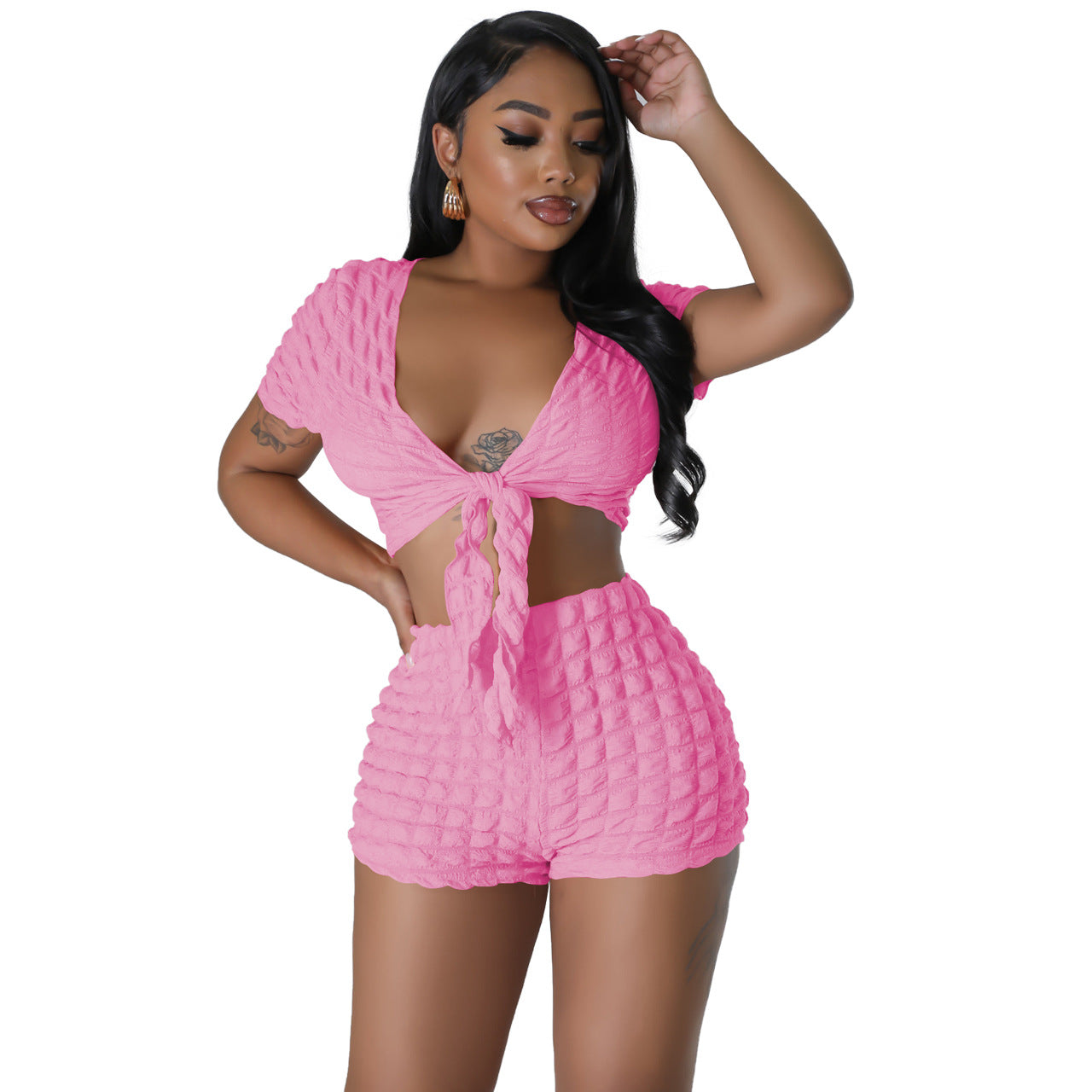 Women's Sexy Chic Open Waist Solid Color Two-Piece Set 10