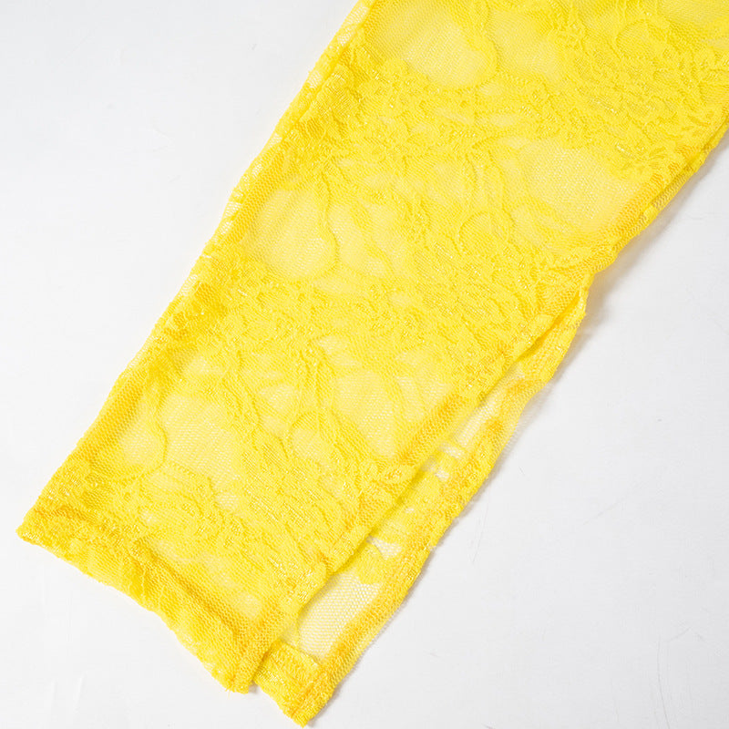 Women Summer Lace Hollow Off Shoulder Strapless Top and Pants Two-piece Set 14