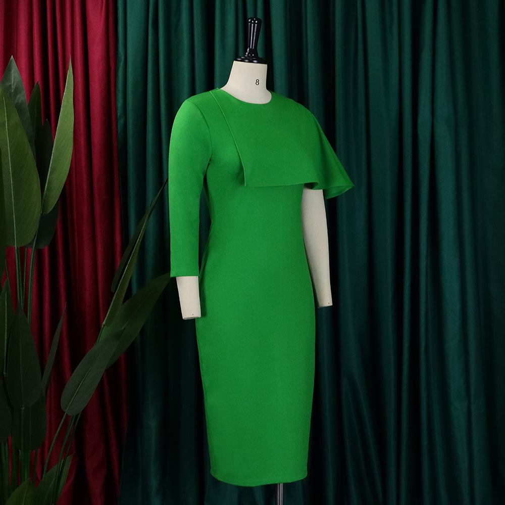 Plus Size Ladies' High Waist Ruffled Chic Bodycon Pencil Dress 18