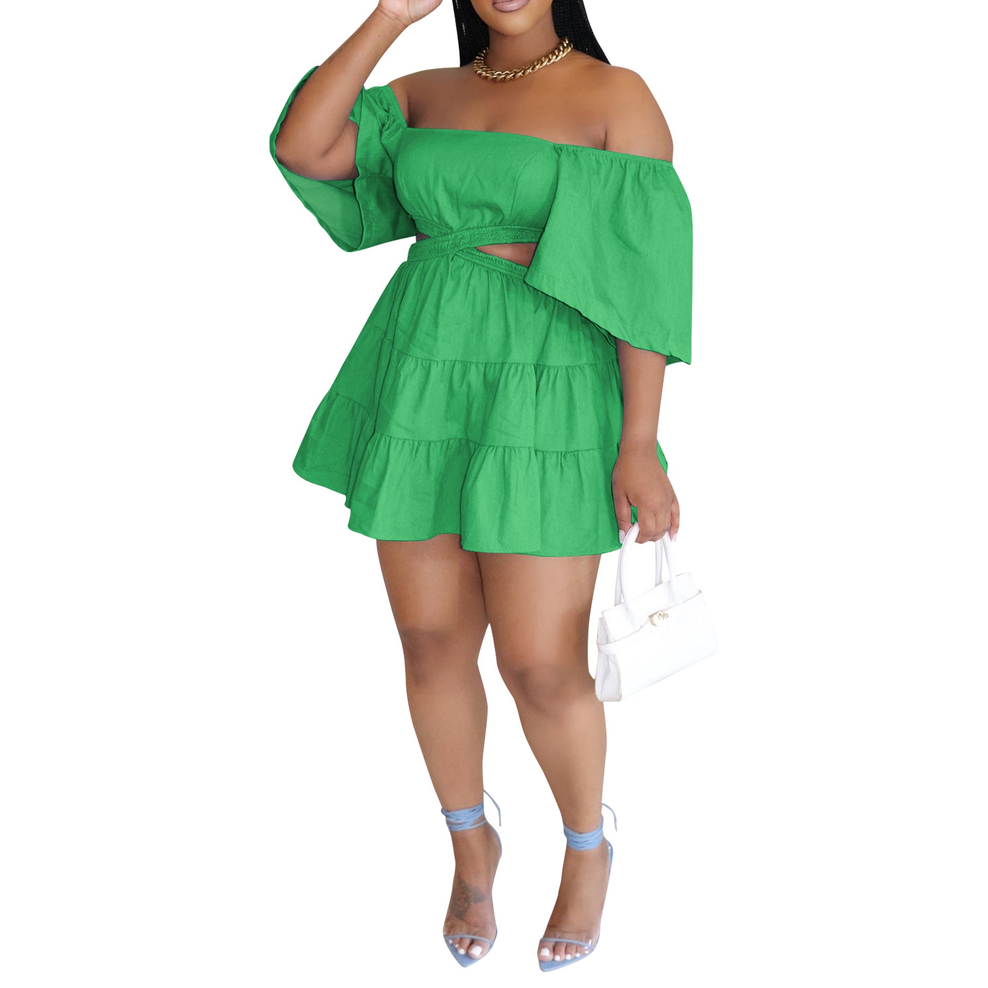 Women's Summer Off Shoulder Ruffles Casual Dress 11