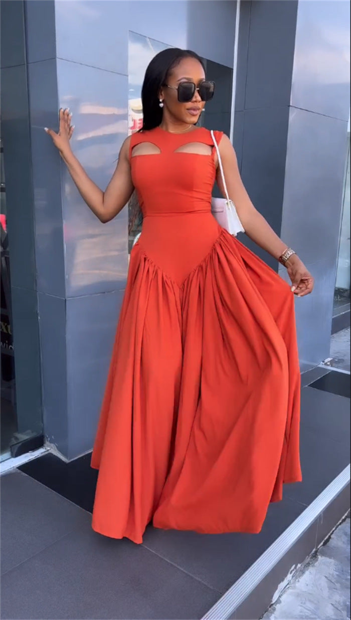 Women Summer Round Neck Hollow Maxi Sleeveless Dress 5