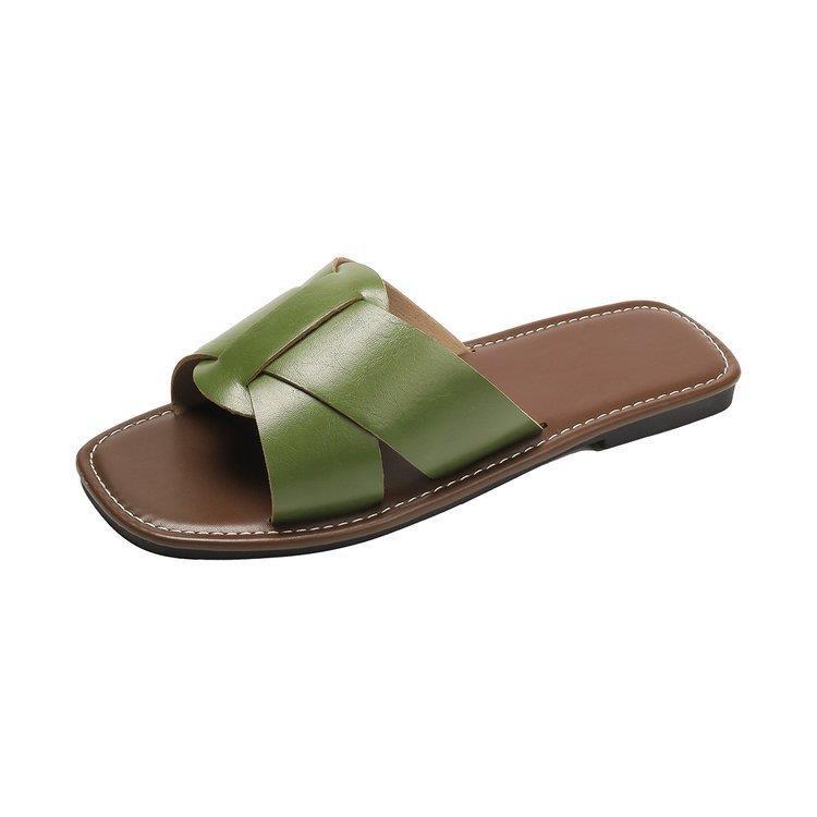 Summer Plus Size women's fashionable leather flip flops outdoor wear flat slippers 11