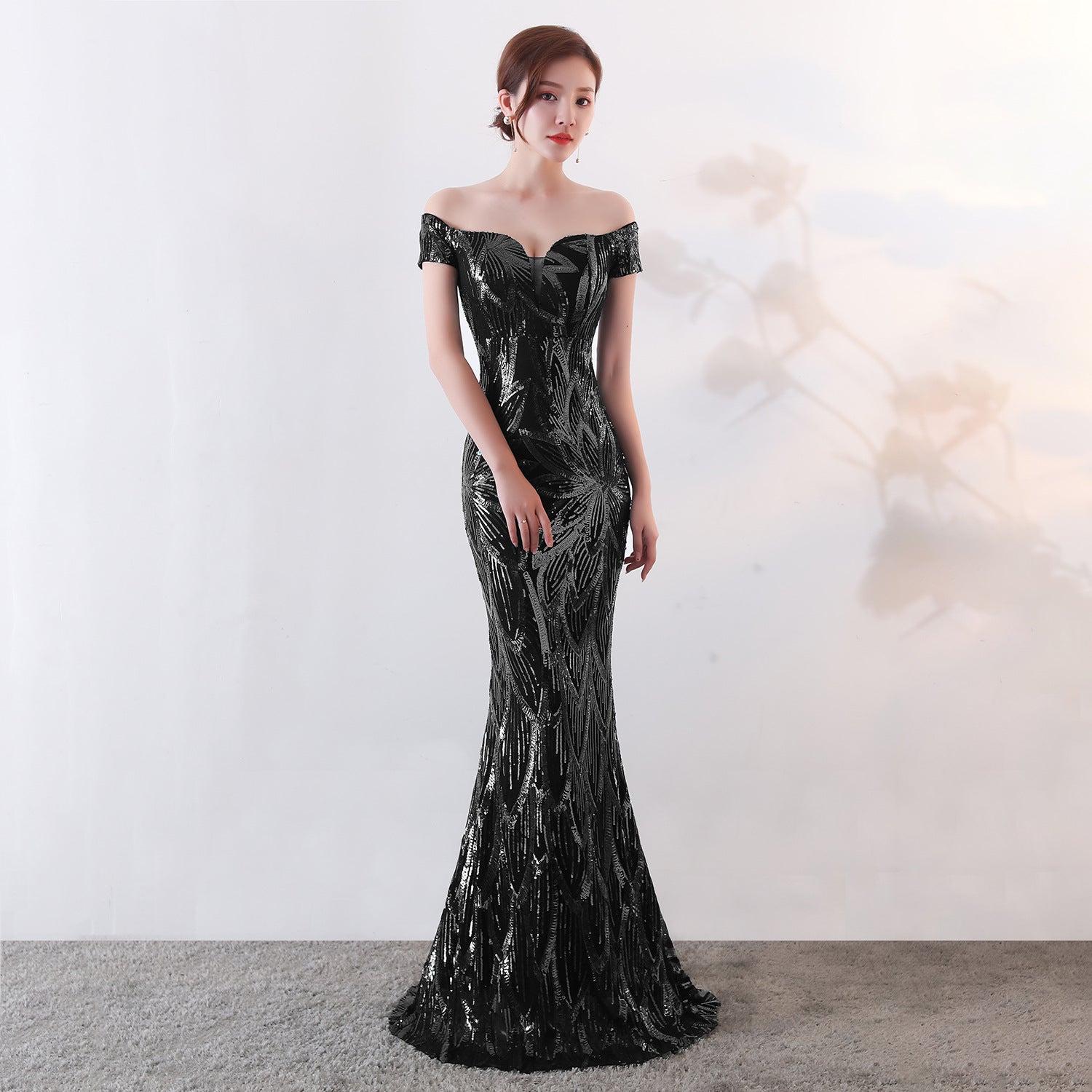 Off-Shoulder Slim Fit Sequin Fishtail Long Formal Party Evening Dress 3