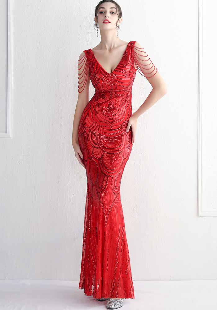 Plus Size Women Luxury Sequin Formal Party Evening Dress