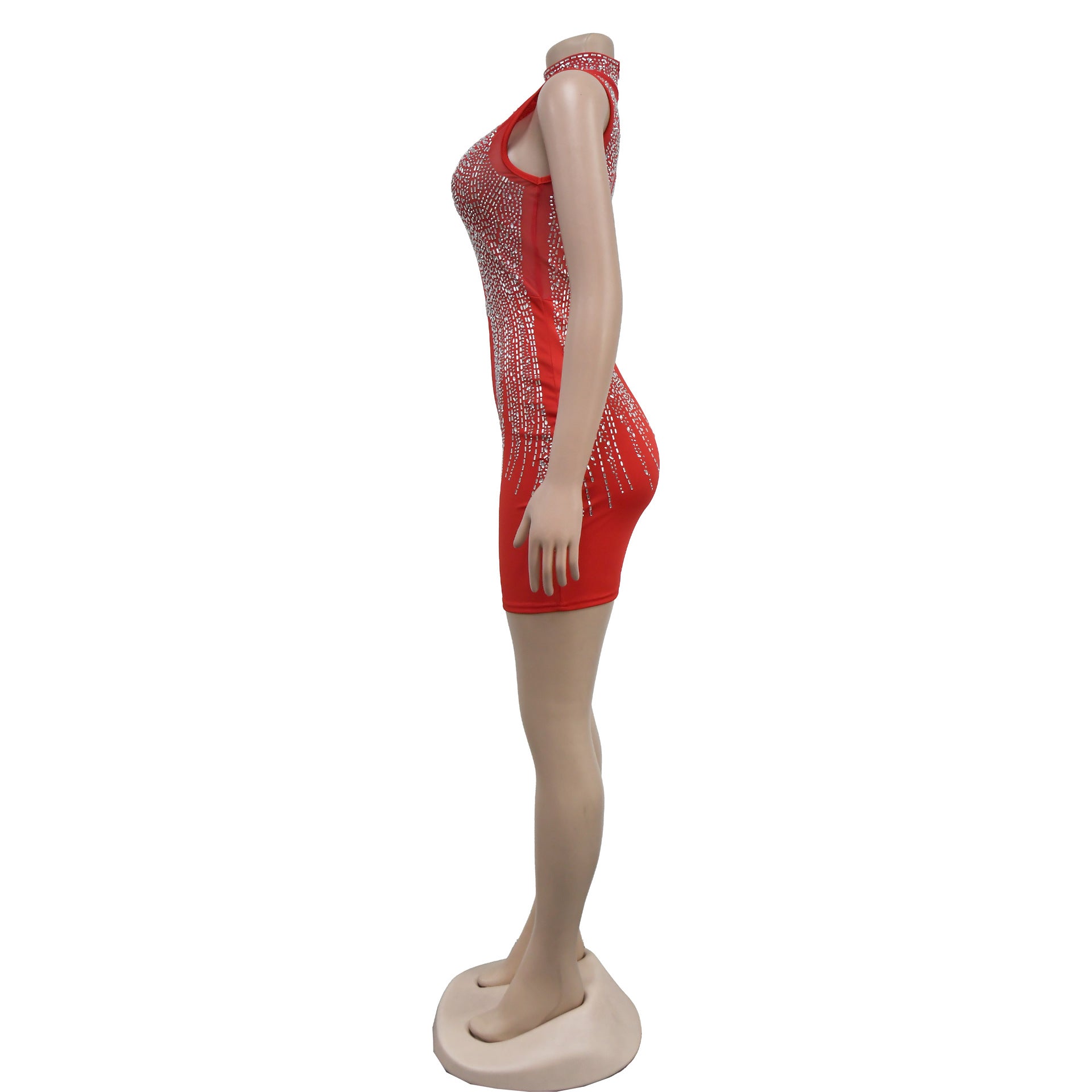 Women Contrast Color Mesh Beaded Bodycon Dress 10