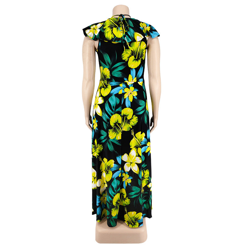 Plus Size Women's Summer Ruffled Collar Floral Print Maxi Dress 11