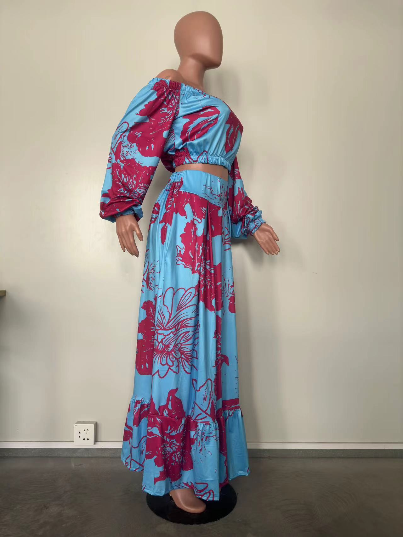 Women Printed Off Shoulder Top and Maxi Dress Two-Piece Set 5