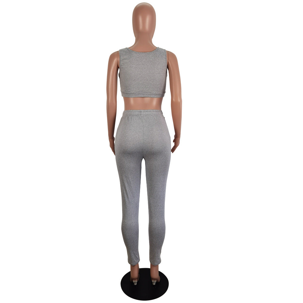 Women's Sexy Slim Solid Color Spring/Summer Sports Two Piece Pants Sets 7