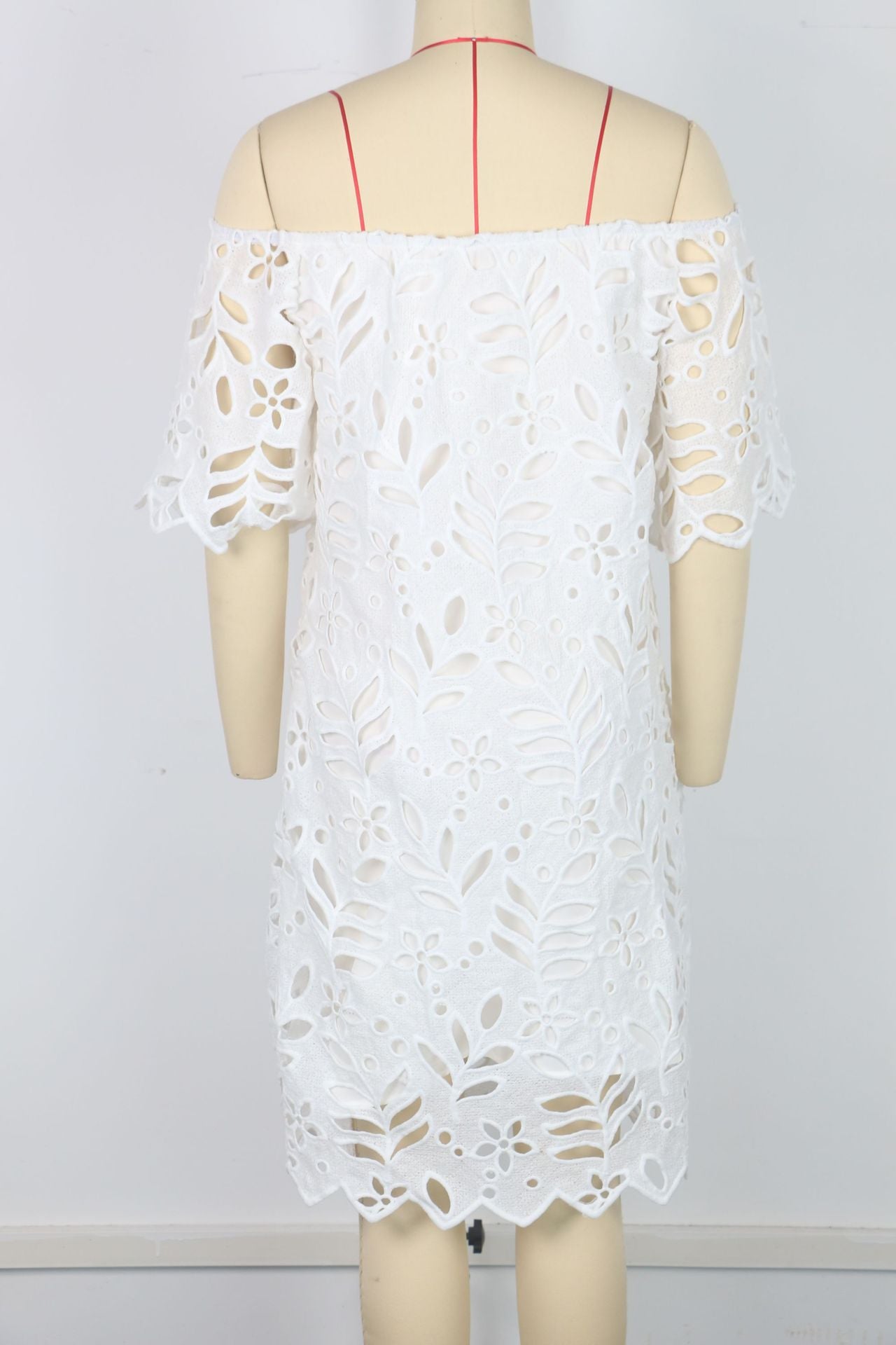 Women elegant Solid hollow laceOff Shoulder off-shoulder half-sleeve dress 6