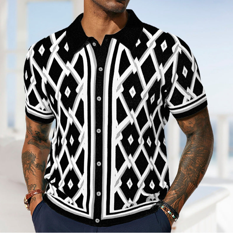 Men's Clothing Summer Jacquard Knitting Short Sleeve Polo Shirt
