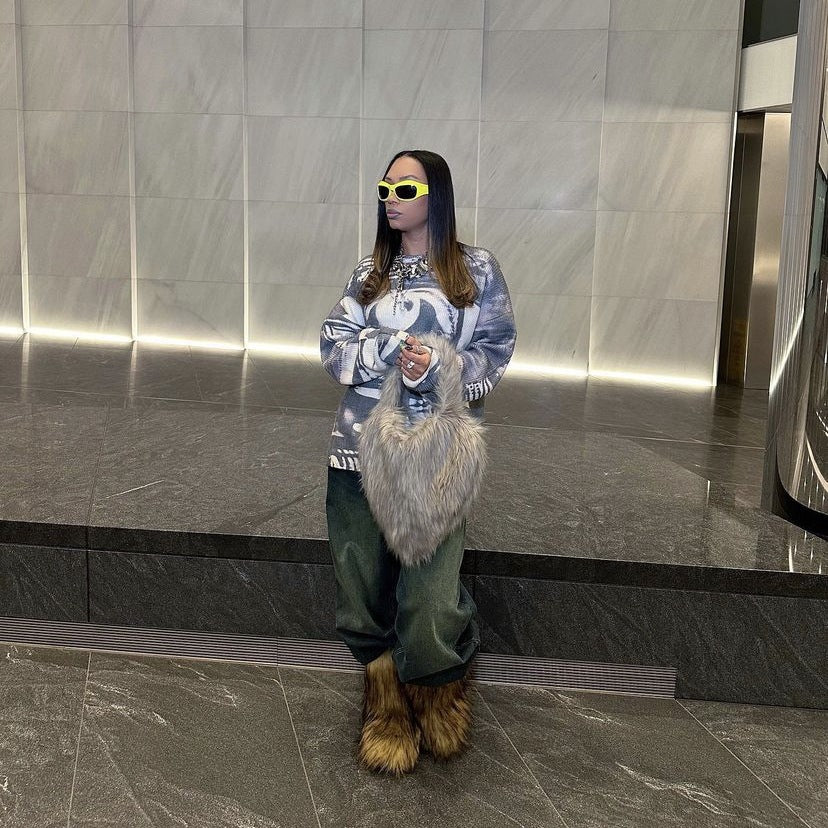 Style Trendy Heart Bag Women's Fur Bag Heart-Shaped Cute Crossbody Bag Shoulder Bag 20