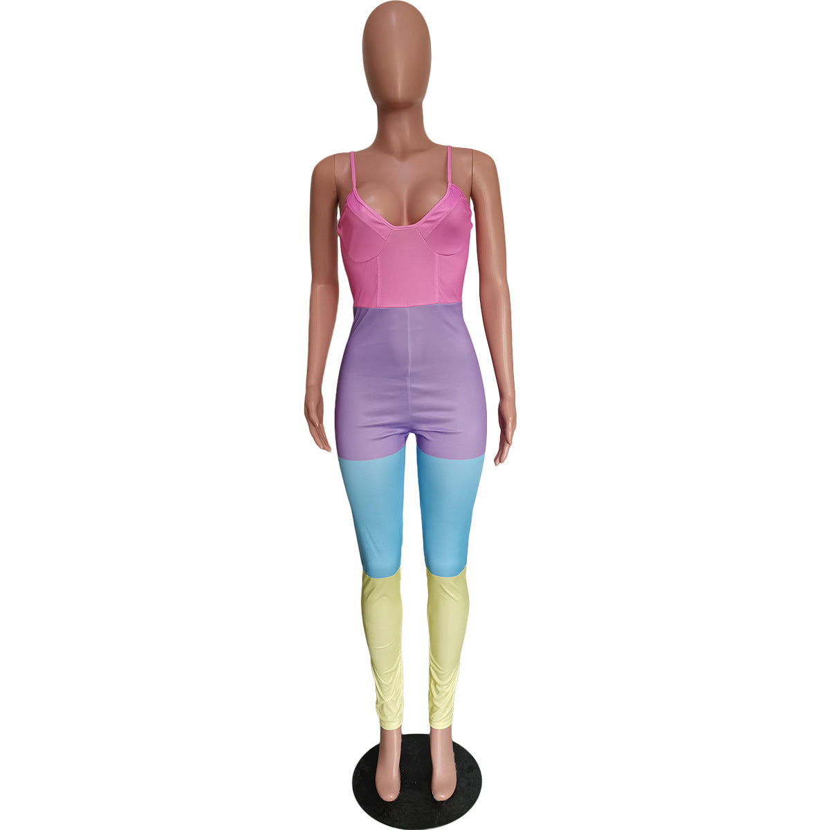 Spring Summer Women's Multicolor Patchwork Strap Sexy Jumpsuit 8