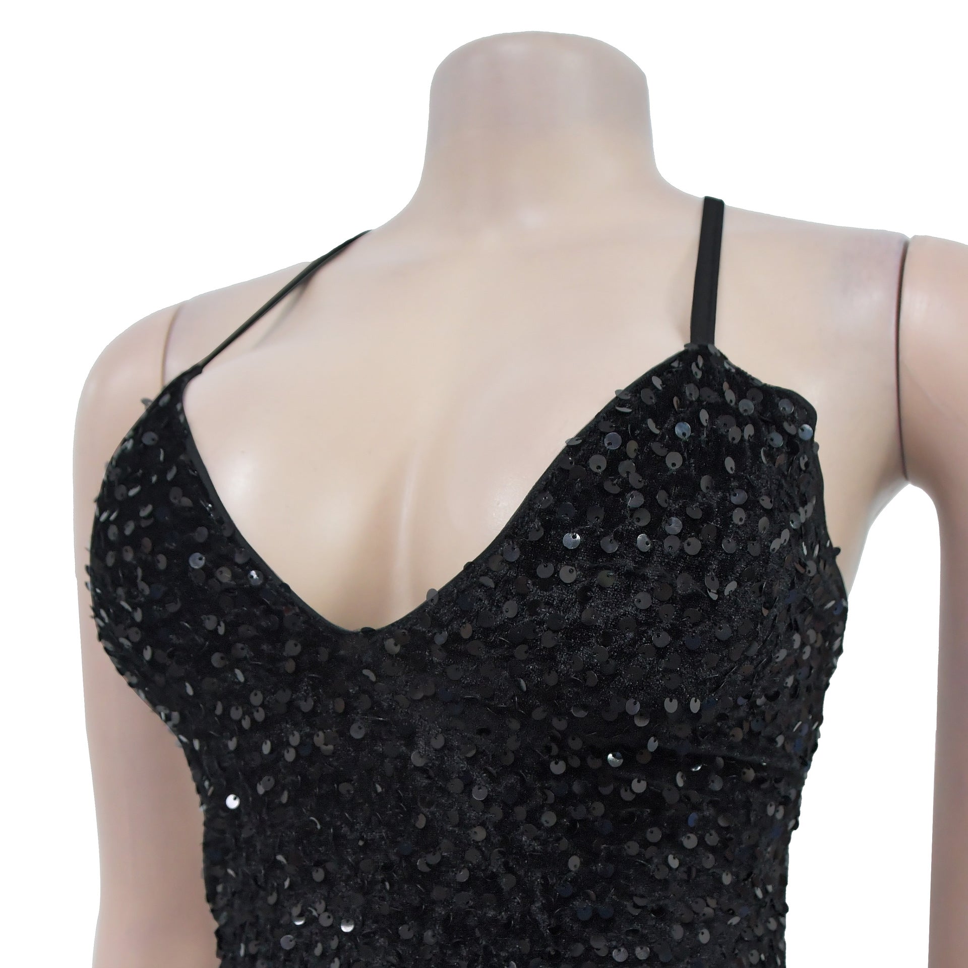 Women's Fashion Sequin Strap Backless Slit Evening Dress 14