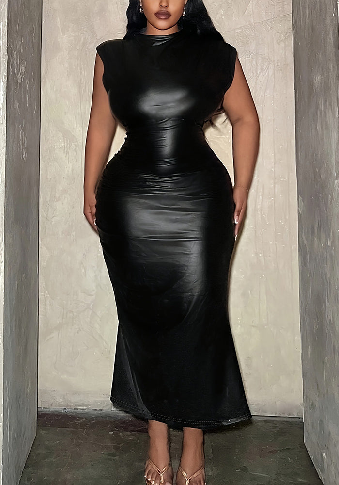 Plus Size Women Black Sleeveless Bodycon Dress