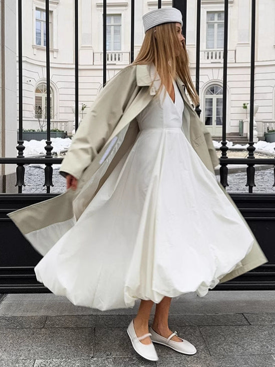 White Sexy Sleeveless Halter Neck Dress Fashion A-Line Maxi Dress for Women 4