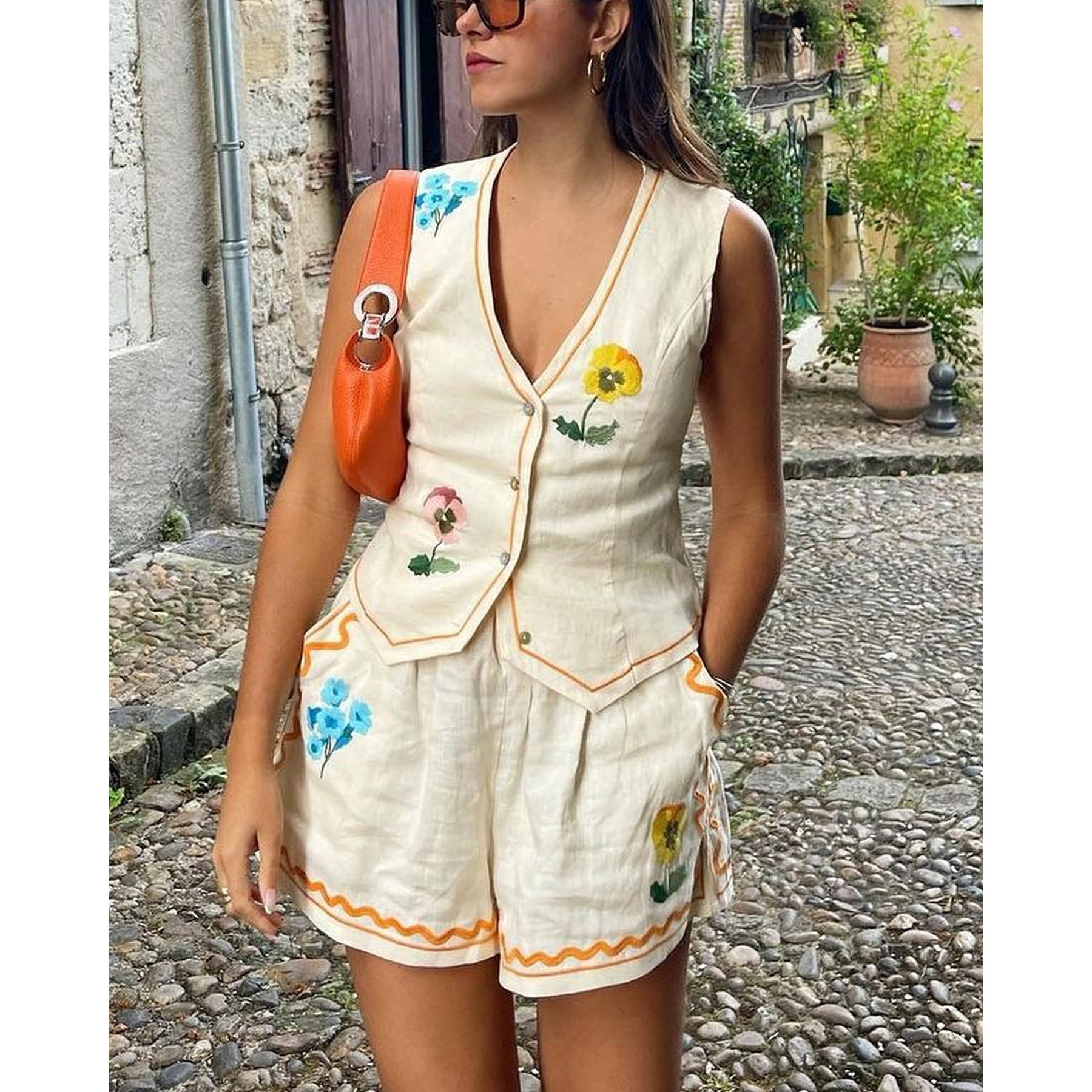 Spring Summer Sleeveless Printed Vest Shorts Set Casual Loose Holidays Two-Piece Set 5