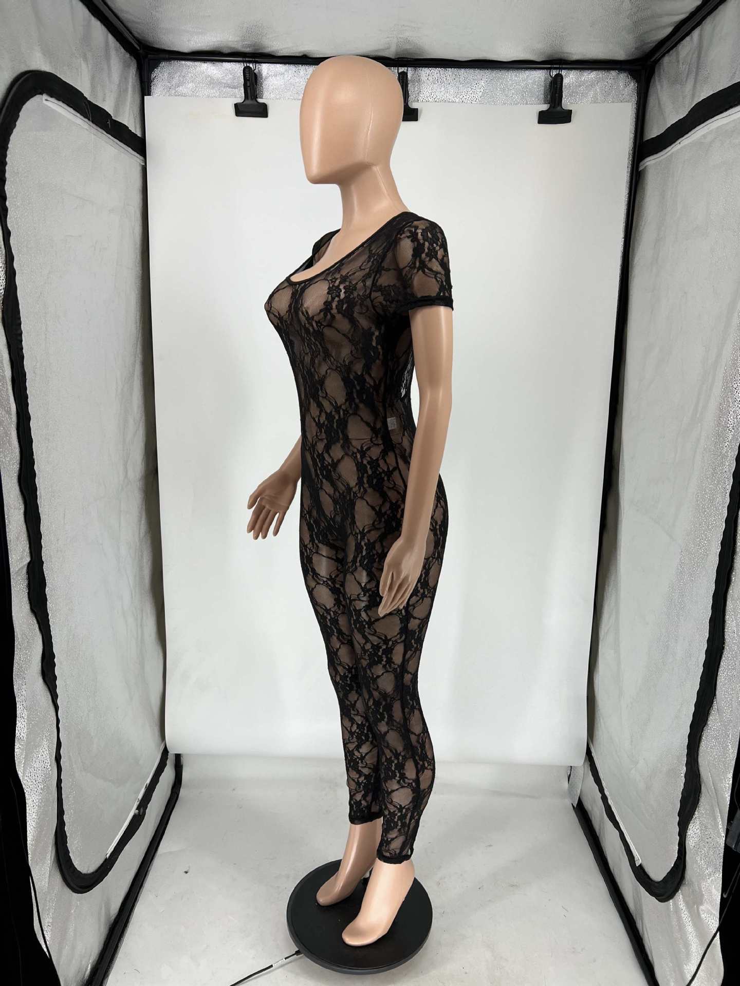 Women's Summer Lace Short Sleeve Low Back Sexy Nightclub Jumpsuit 9