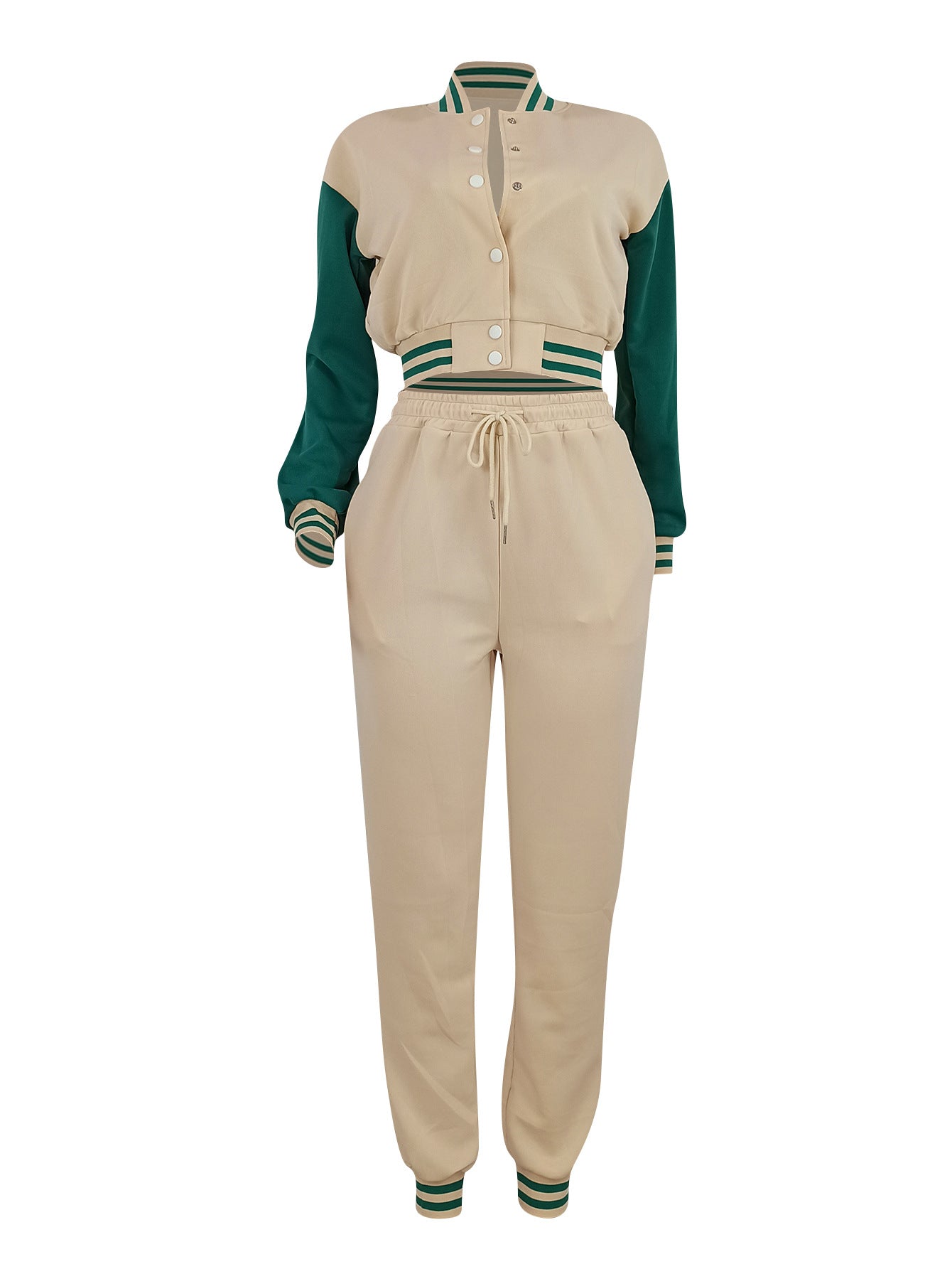 Women Patchwork Baseball Jacket and Pants Two-piece Set 12