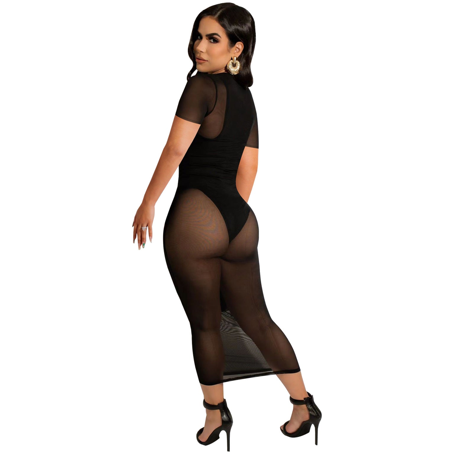 Women Sexy Solid Mesh Dress 3