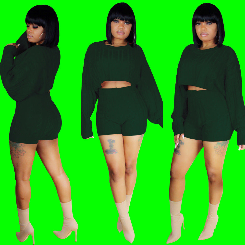 Women's Knit Sweater Shorts Nightclub Two-Piece Set 13