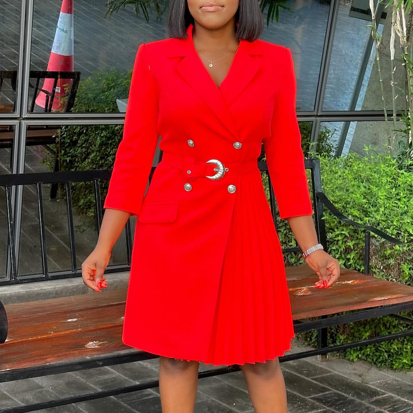 Women Pleated Patchwork Suit Dress 7