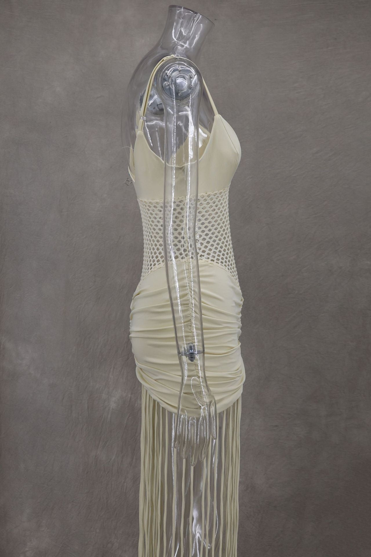 Women Spring and Summer Strap Mesh Sexy Pleated Bodycon Tassel Dress 10