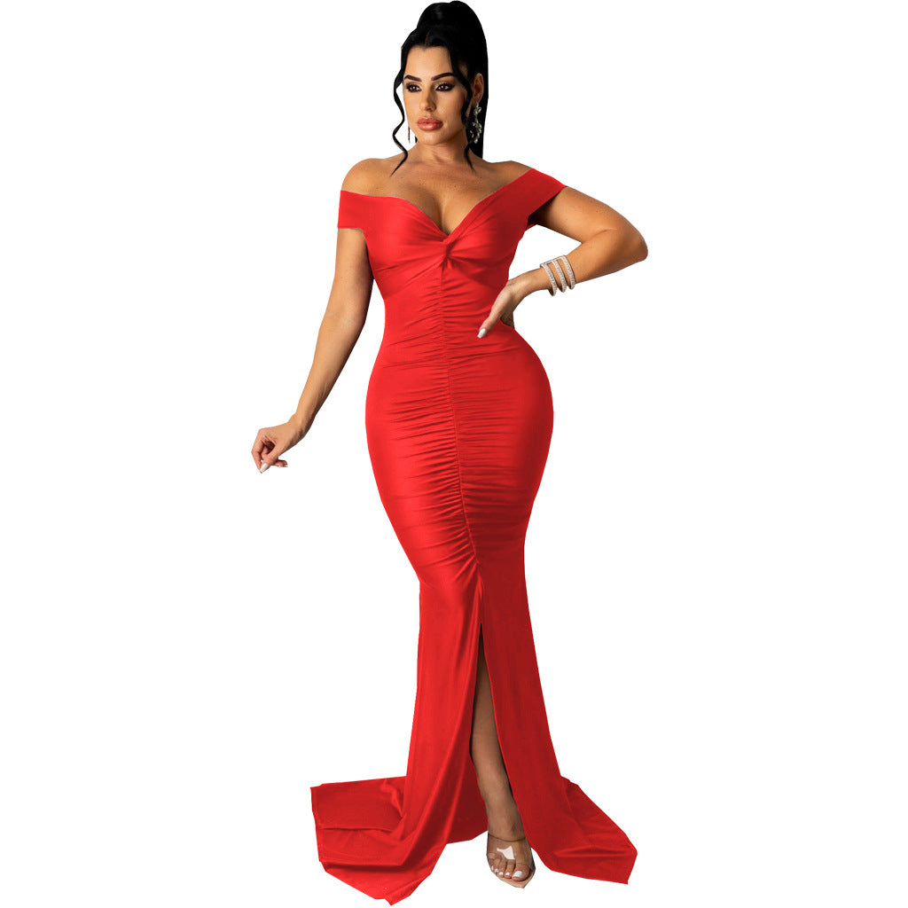 Women Sexy V Neck Slightly Wrinkled Dress 20