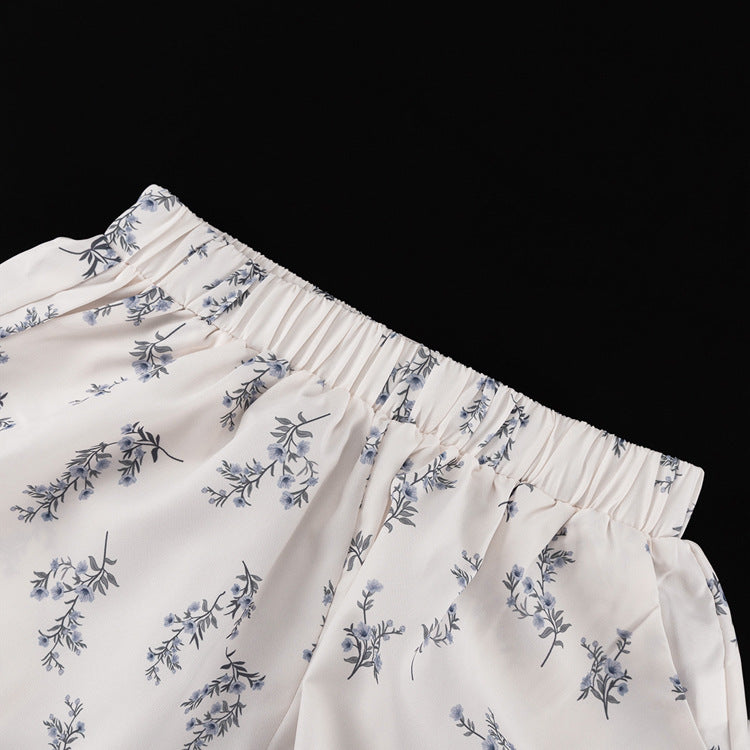 Puff Sleeve Ruffled Puff Shirt Printed Shorts Two Piece Set 13