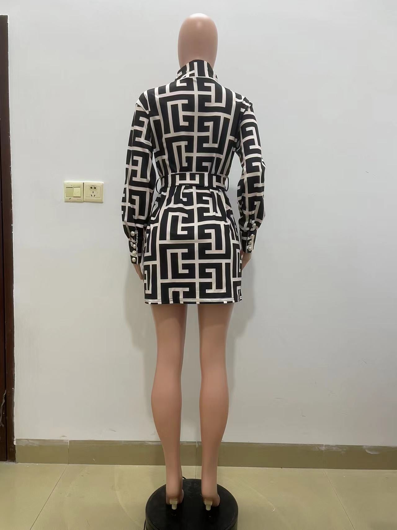 Autumn Fashionable Black Printed Women's Dress 8