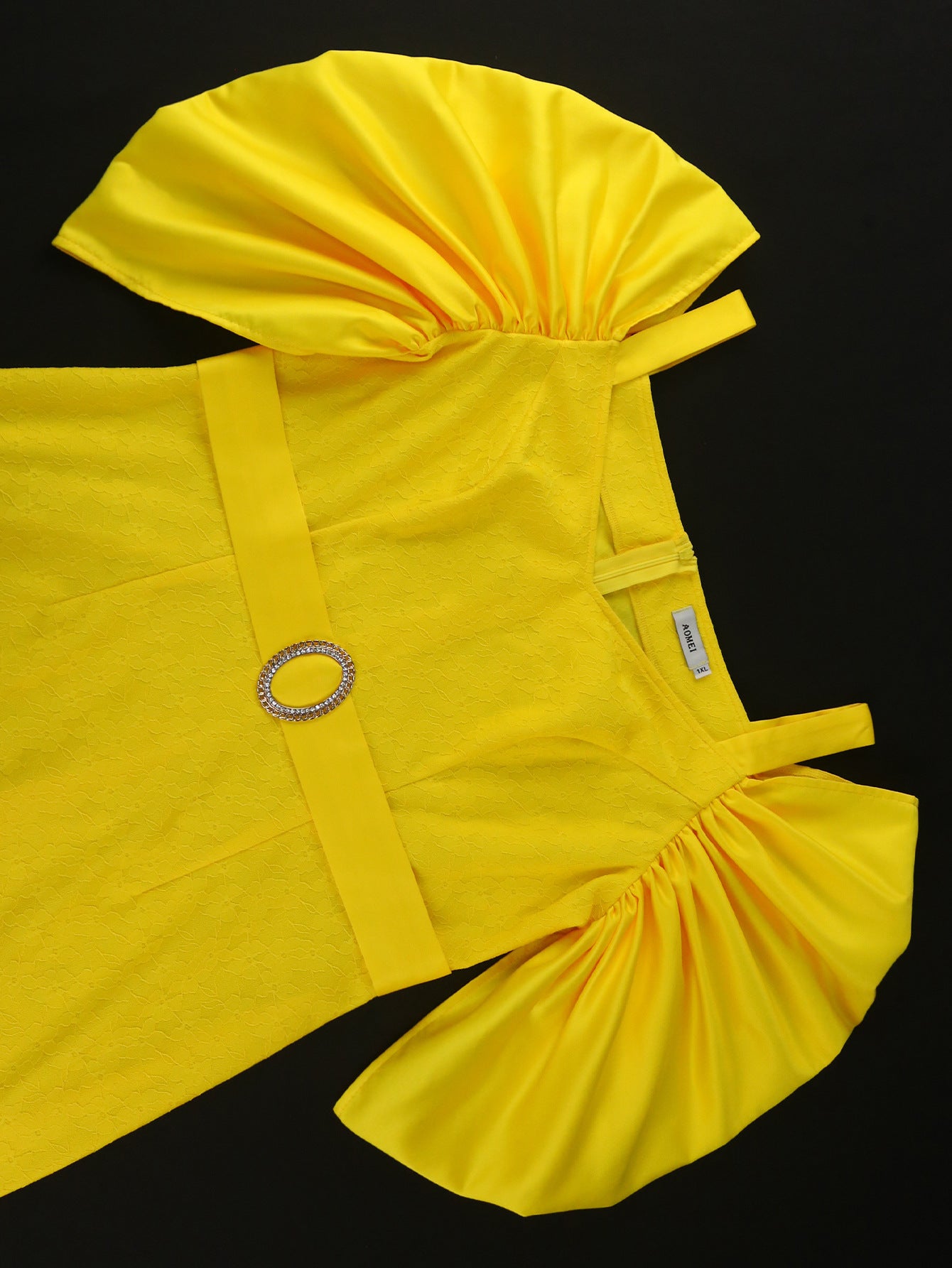 V-Neck Pleated Sleeve Low Back Formal Dinner Lace High Waist Party Dress 7