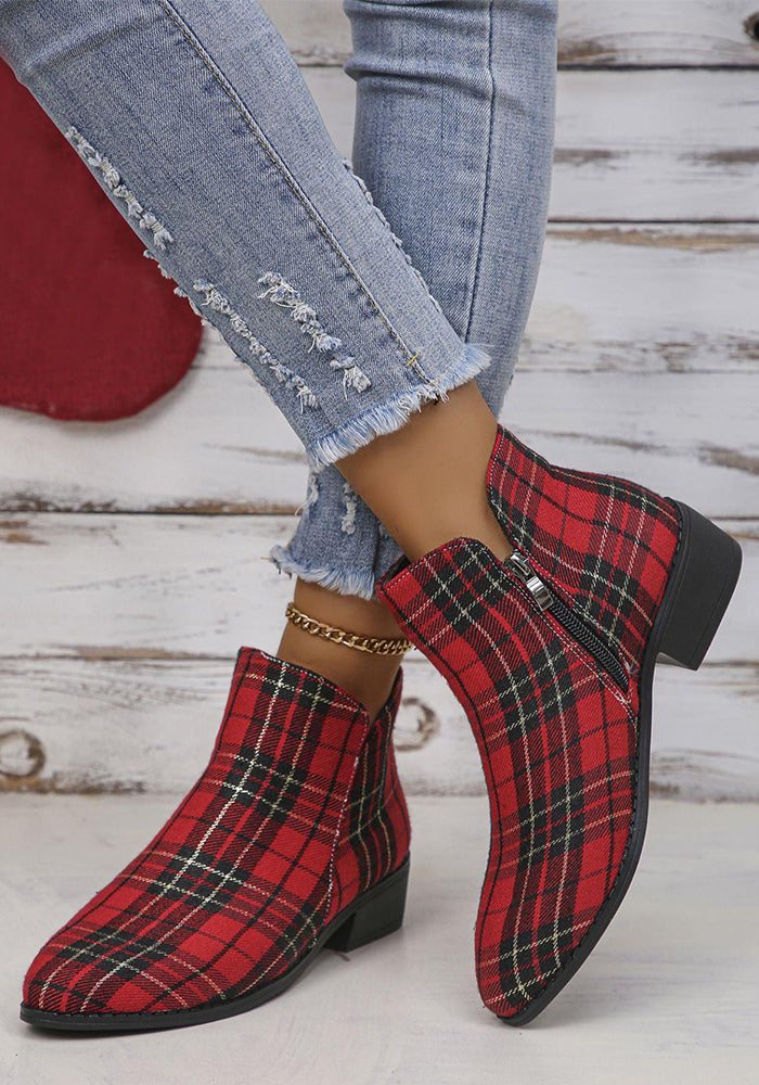 Women Vintage Red Plaid Fashion Boots