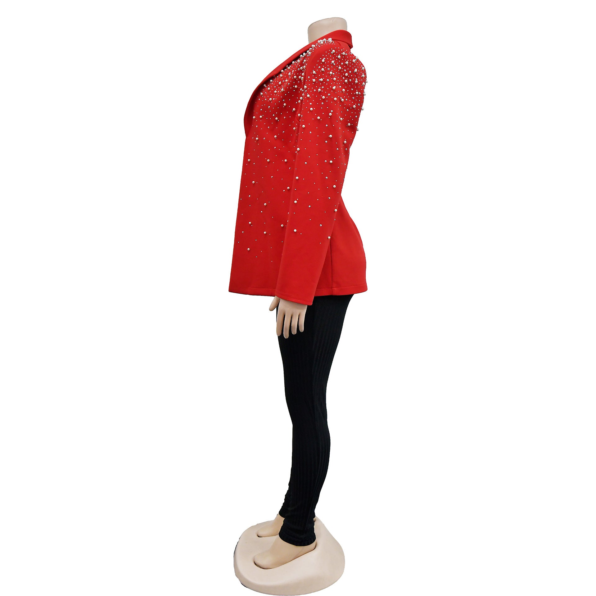 Women's Fashion Solid Color Beaded Turndown Collar Long Sleeve Blazer 18