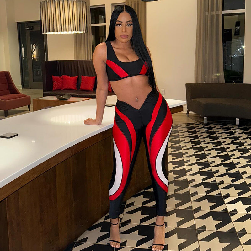 Women Winter Contrast Patchwork Striped Pants 4