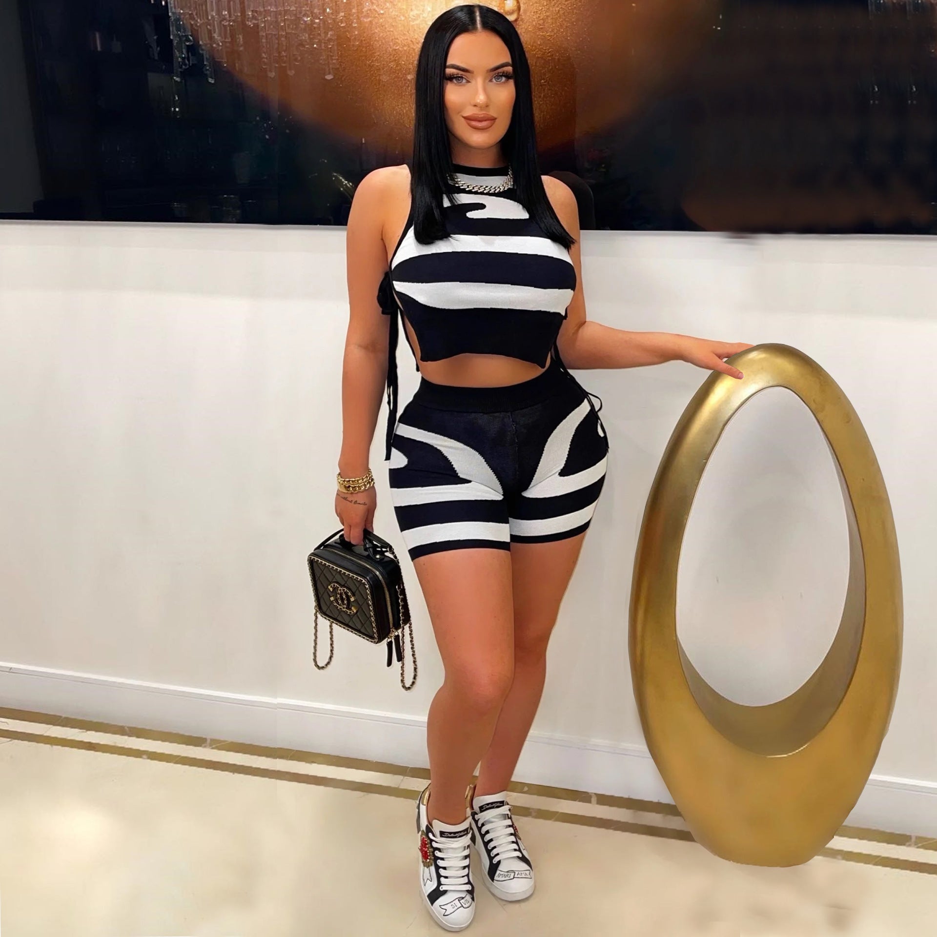 Women's Sleeveless Lace-Up Print Casual Two-Piece Set 10