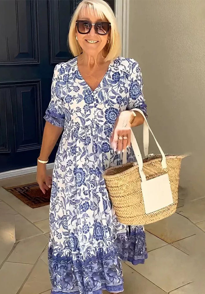 Summer Chic Career Long Floral Tie-Dye Print Plus Size Loose Versatile Dress for Women